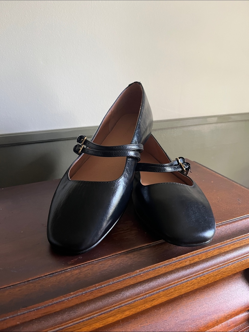 Madewell Black Mary Jane Leather Greta Flats with Double Strap
